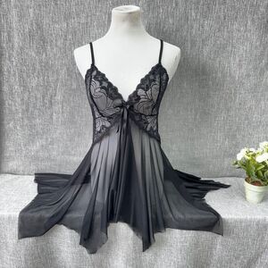 Avidlove Women's Lingerie Lace Babydoll Strap Sz large black asymmetric hem new